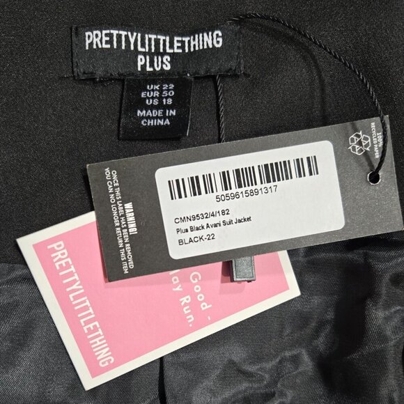 Pretty Little Thing NWT Avani Black Suit Jacket Satin Trim Evening Party - Picture 8 of 9